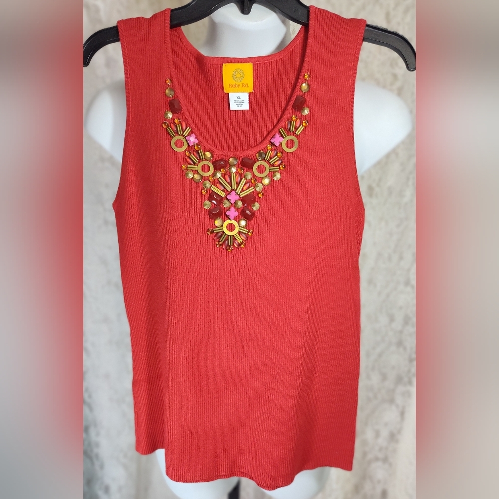 Ruby Rd. Sleeveless Top with Bold Neck Accents